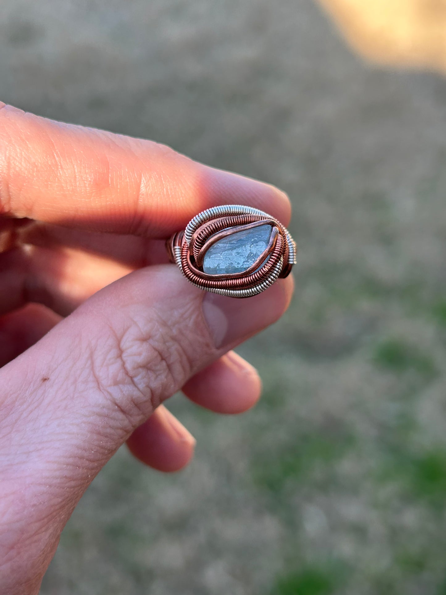Vietnamese Aquamarine Wire Wrapped Ring