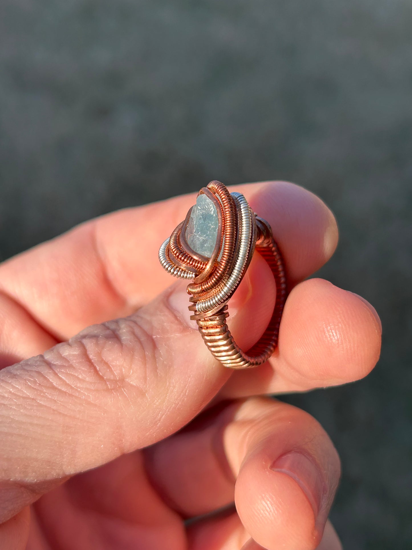 Vietnamese Aquamarine Wire Wrapped Ring