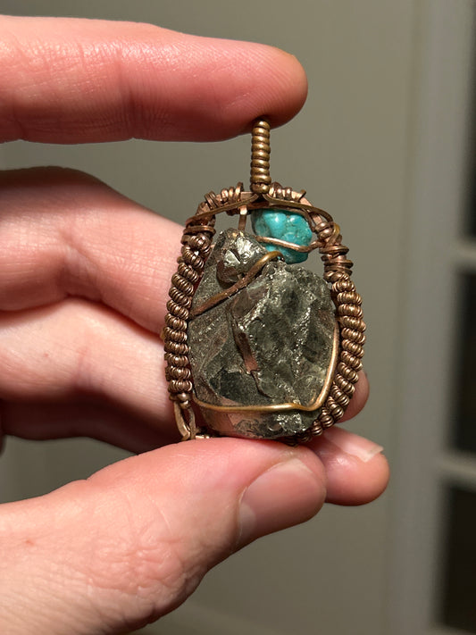 Pyritohedral Pyrite x Nevada Turquoise Necklace